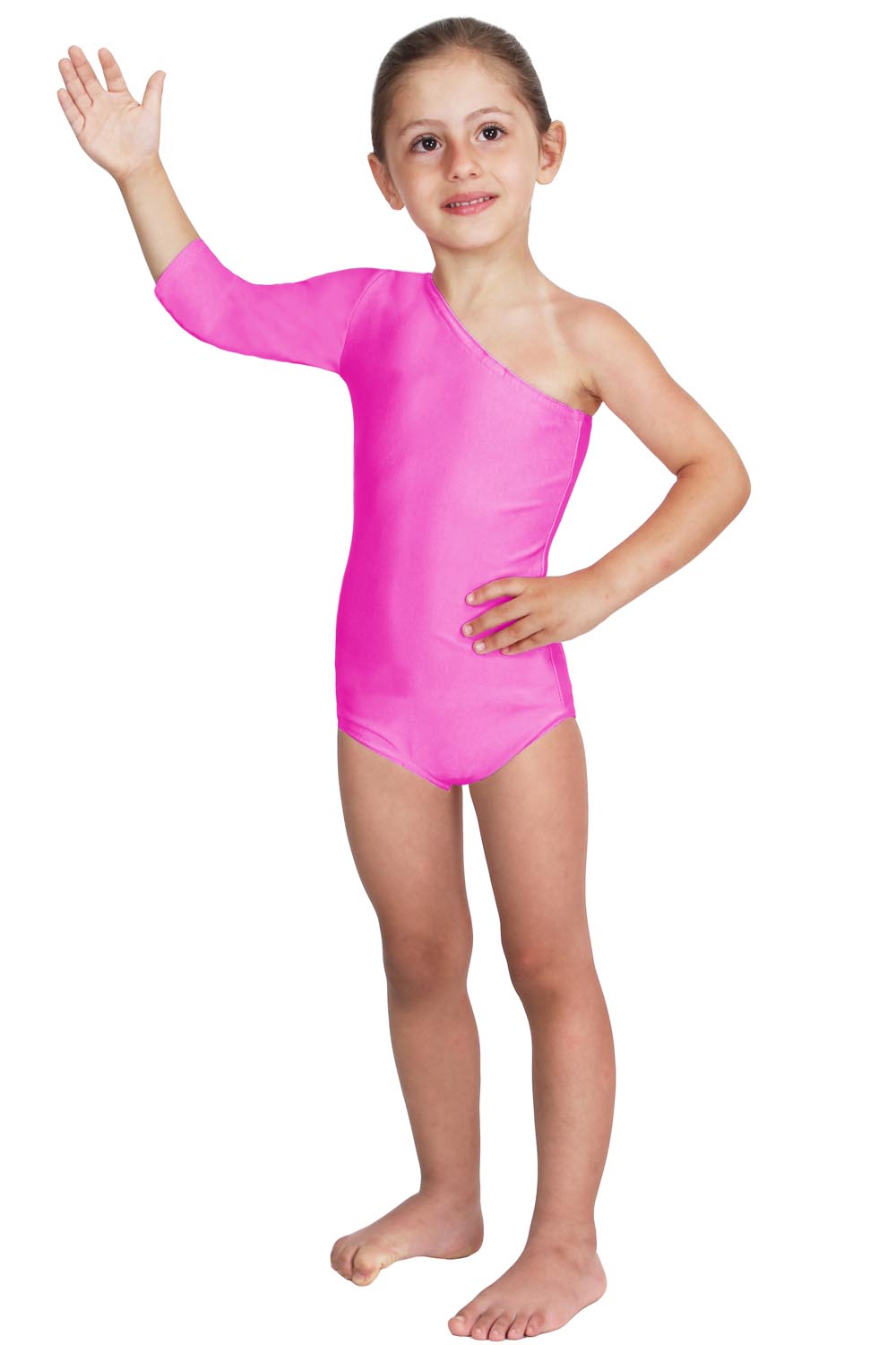 BODY DANZA LYCRA MONOSPALLA MANICA TRE QUARTI FUCSIA BABY